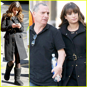 Lea Michele Has a Father-Daughter Moment on 'Glee' Set