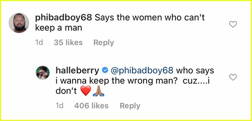 Halle Berry responds to Instagram follower